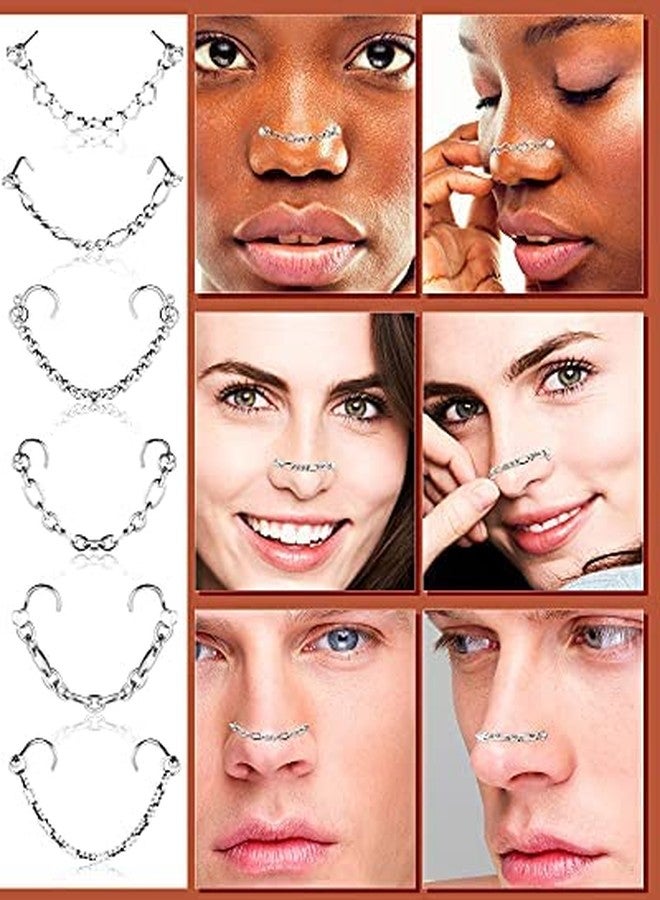 MTLEE Nose Chain Nose Ring Chain Nose Chain Piercing Across Nose Nose to Ear Chain Jewelry Double Nose Ring with Chain Stainless Steel for Women Men Nose Piercing Stud Nostril Jewelry (Silver, 1.5) - Image 4