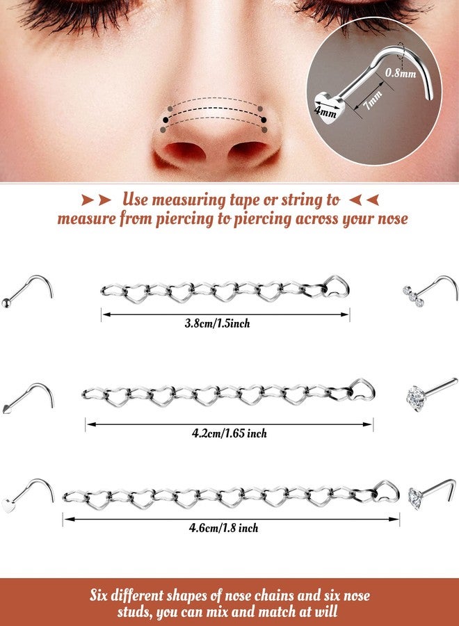 MTLEE Nose Chain Nose Ring Chain Nose Chain Piercing Across Nose Nose to Ear Chain Jewelry Double Nose Ring with Chain Stainless Steel for Women Men Nose Piercing Stud Nostril Jewelry (Silver, 1.5) - Image 2