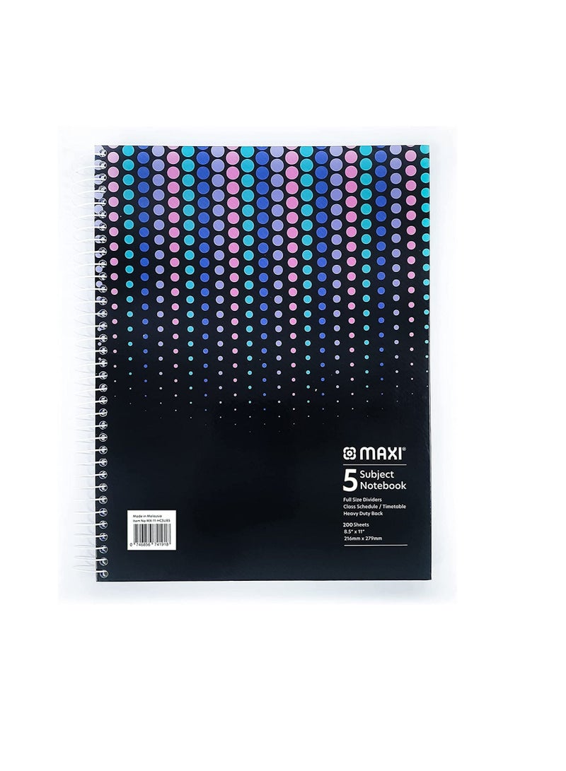 Maxi Spiral Hard Cover 5 Subject Notebook 11"X8.5" 200 Sheets - Image 2