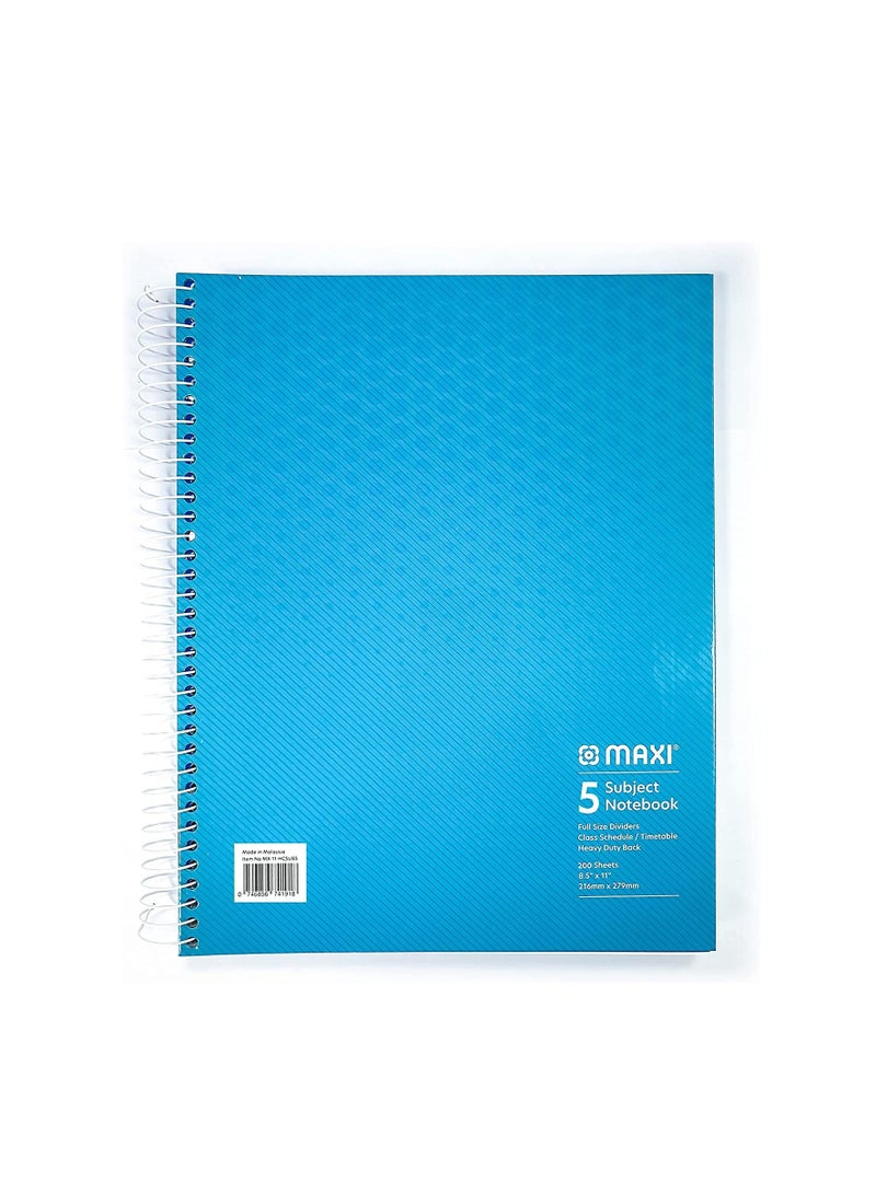 Maxi Spiral Hard Cover 5 Subject Notebook 11"X8.5" 200 Sheets - Image 3