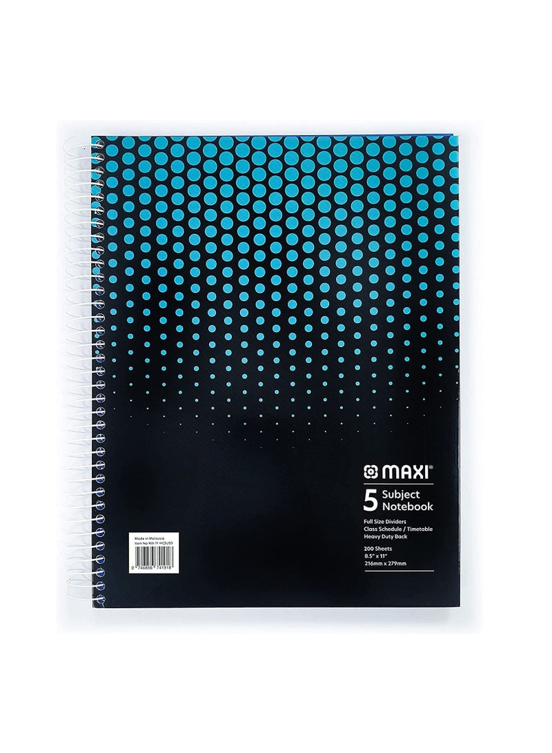 Maxi Spiral Hard Cover 5 Subject Notebook 11"X8.5" 200 Sheets - Image 1
