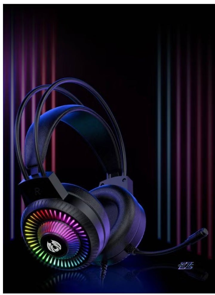 ELTRAZONE Wired RGB Gaming Headset with Noise-Cancelling Microphone, 3.5mm Audio Jack & USB Connection, LED Backlight, Comfortable Ear Cushions – Compatible with PC, PS4, Xbox for an Enhanced Gaming Sound Experience  - Image 2