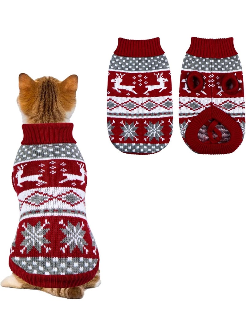 Bukela Christmas Sweater For Cats Dogs, Pet Winter Warm Coat Pajamas, Reindeer Snowflake Festive Pet Apparel, Soft Knitted Sweater For Kitty Puppy Small Dogs - Image 1