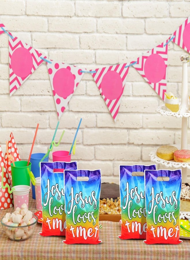 BLSUREFYX 120pcs Jesus Loves Me Gift Bags Jesus Valentines Treat Bag Religious Christian Easter Goodie Bags Bible Cross Candy Bag with Handle for Jesus Themed Party VBS Sunday School Classroom Church Group - Image 2