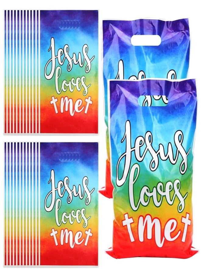BLSUREFYX 120pcs Jesus Loves Me Gift Bags Jesus Valentines Treat Bag Religious Christian Easter Goodie Bags Bible Cross Candy Bag with Handle for Jesus Themed Party VBS Sunday School Classroom Church Group - Image 1