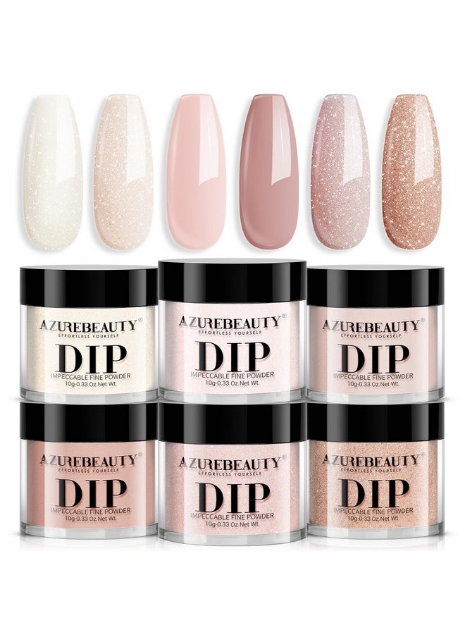 AZUREBEAUTY Dip Powder Nail Nude Set Dustylight Pink Champagne Shimmery All Seasons 6 Colors Dipping Powder Starter Kit French Nail Art Manicure Diy Salon Gifts For Women No Need Nail Lamp Cured  - Image 1