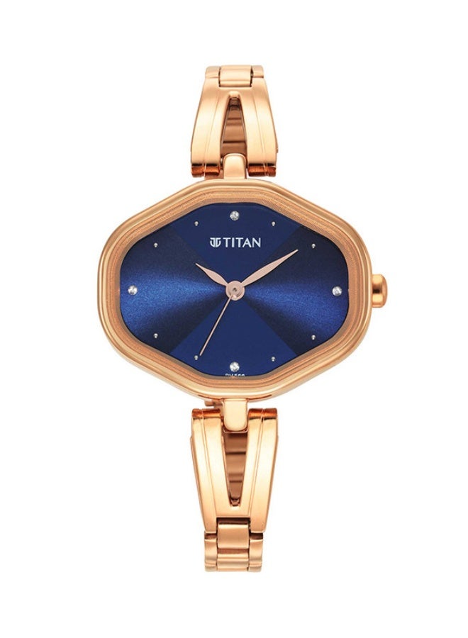 Titan Karishma Analogue Blue Oval Dial Rose Gold Stainless Steel Strap Watch for Women -2680WM01 - Image 1