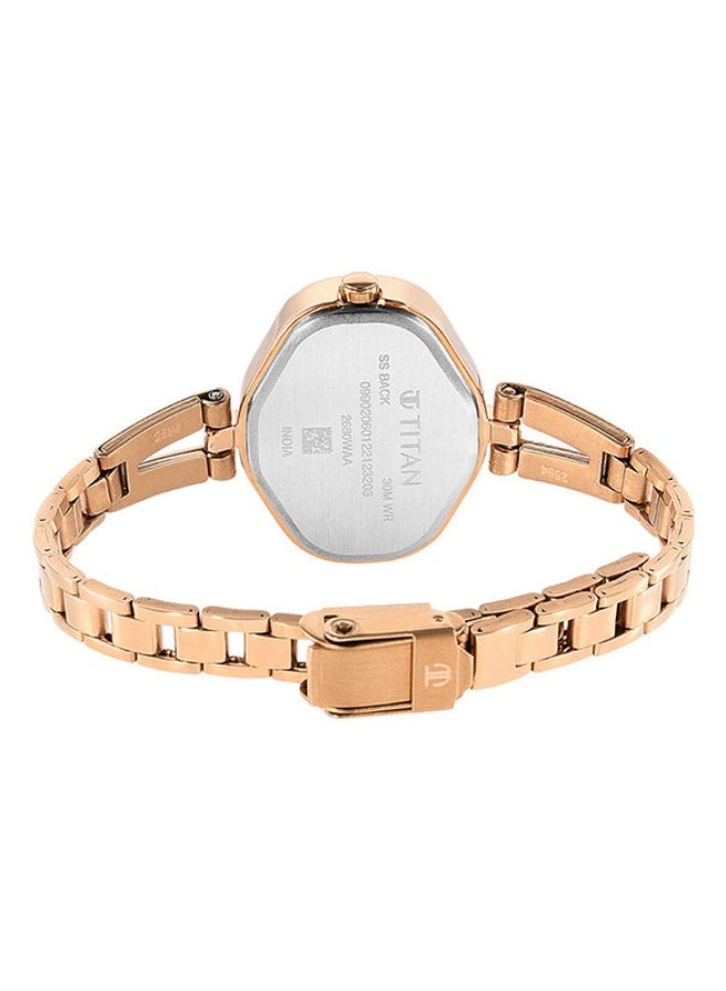 Titan Karishma Analogue Blue Oval Dial Rose Gold Stainless Steel Strap Watch for Women -2680WM01 - Image 5
