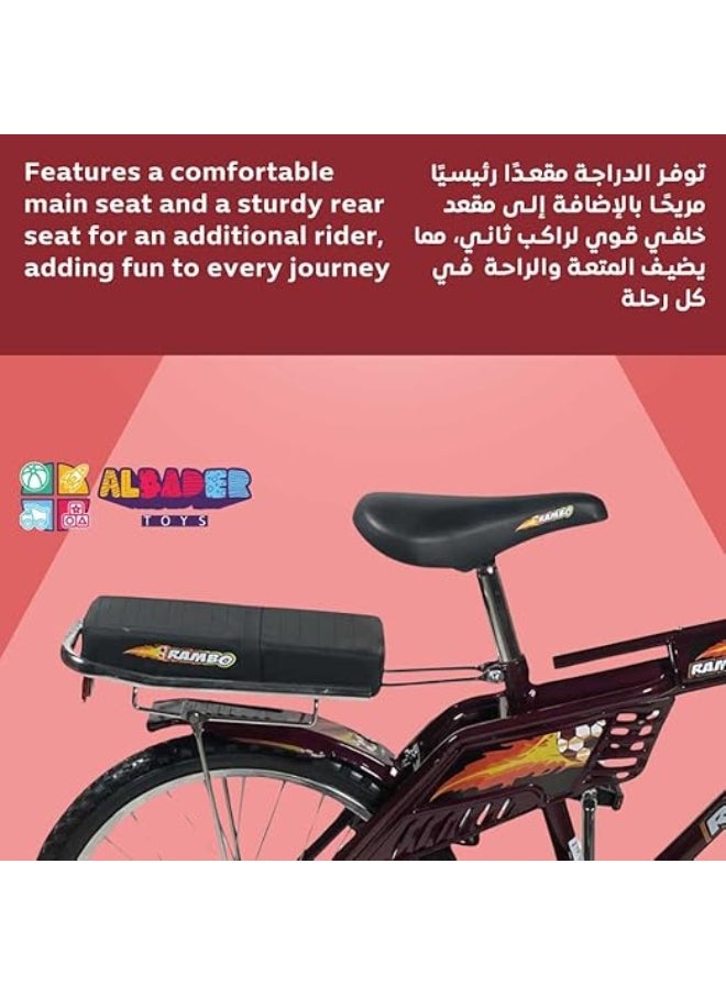 AL BADER Rambo 20 Inch Bicycle, Dual Seat Kids Bike with Rear Passenger Seat, Steel Frame, Front Bell, Strong Brakes, Kickstand and Anti Slip Pedals, Lightweight Portable Bike, Durable Ride  - Image 5