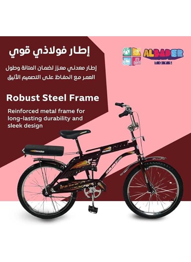 AL BADER Rambo 20 Inch Bicycle, Dual Seat Kids Bike with Rear Passenger Seat, Steel Frame, Front Bell, Strong Brakes, Kickstand and Anti Slip Pedals, Lightweight Portable Bike, Durable Ride  - Image 3