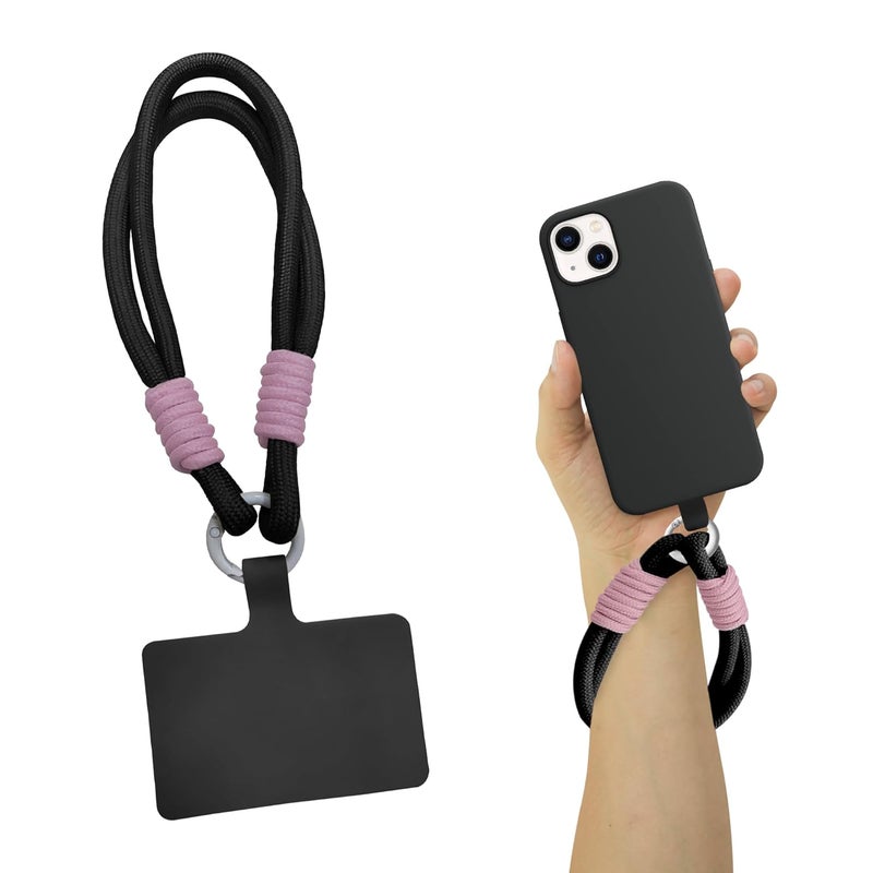 GadgetBite Phone Lanyard for iPhone Sling Hanging Chain Wrist Rope Multipurpose Hand Wrist Strap Cord Universal Anti-Lost Lanyard for Mobile Secure and Stylish - Black and Baby Pink - Image 1