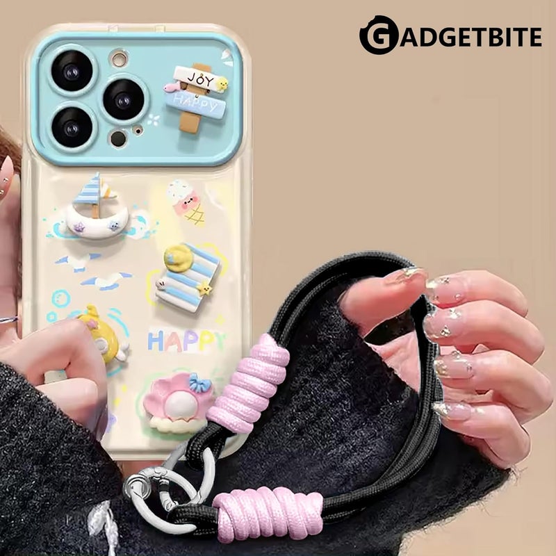 GadgetBite Phone Lanyard for iPhone Sling Hanging Chain Wrist Rope Multipurpose Hand Wrist Strap Cord Universal Anti-Lost Lanyard for Mobile Secure and Stylish - Black and Baby Pink - Image 4