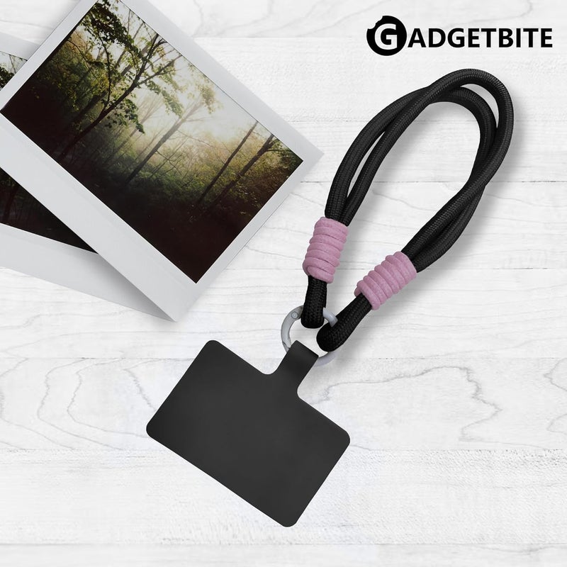 GadgetBite Phone Lanyard for iPhone Sling Hanging Chain Wrist Rope Multipurpose Hand Wrist Strap Cord Universal Anti-Lost Lanyard for Mobile Secure and Stylish - Black and Baby Pink - Image 2