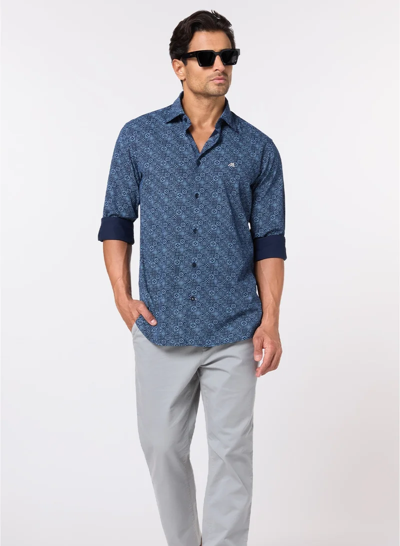 MANNERISM  The Inkline Navy Printed Twill Shirt Comfort Fit for Men | Best Price UAE