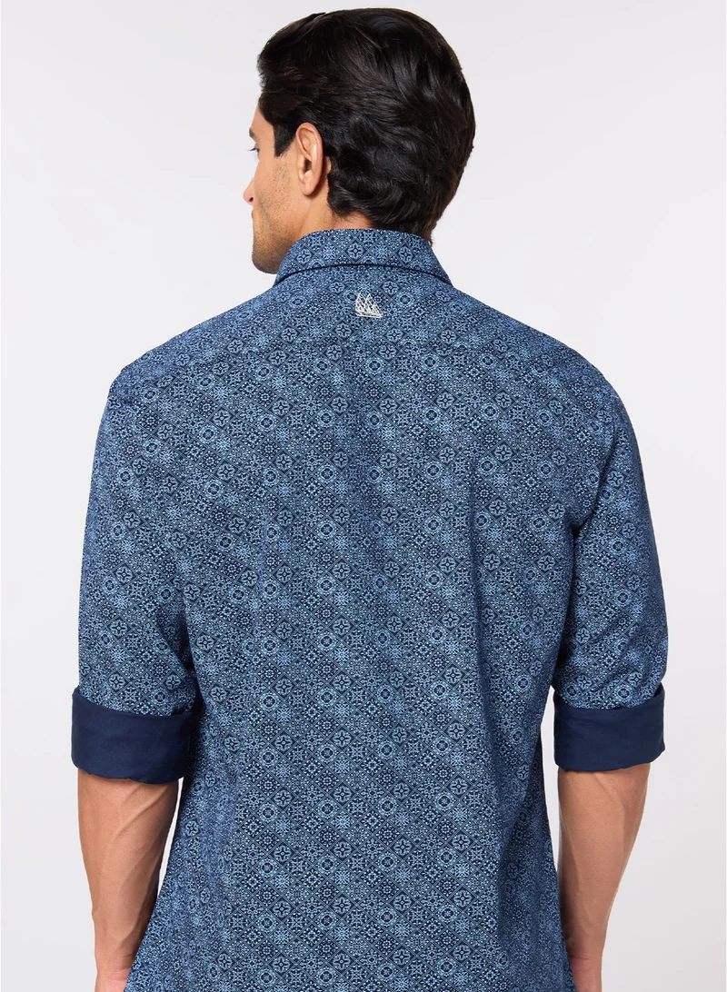 MANNERISM  The Inkline Navy Printed Twill Shirt Comfort Fit for Men | Best Price UAE