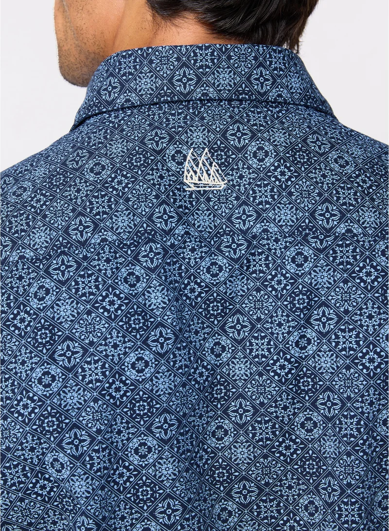 MANNERISM  The Inkline Navy Printed Twill Shirt Comfort Fit for Men | Best Price UAE