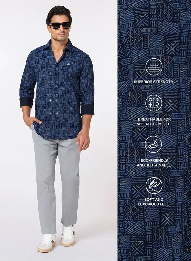 MANNERISM  The Inkline Navy Printed Twill Shirt Comfort Fit for Men | Best Price UAE