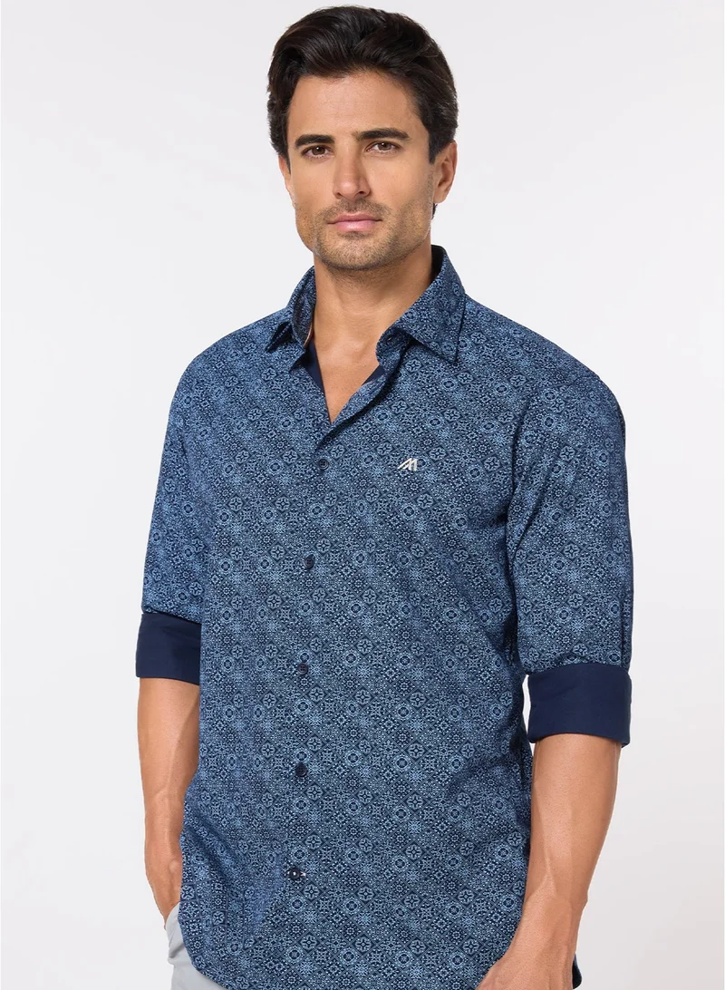 Mannerism The Inkline Navy Printed Twill Shirt Comfort Fit