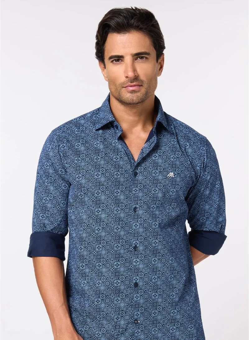 Mannerism The Inkline Navy Printed Twill Shirt Comfort Fit