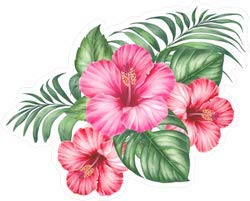 Red Hibiscus Flowers and Palm Tree Leaves Pack of 4 StickerVinyl Waterproof Sticker Decal Car Laptop Wall Window Bumper Sticker