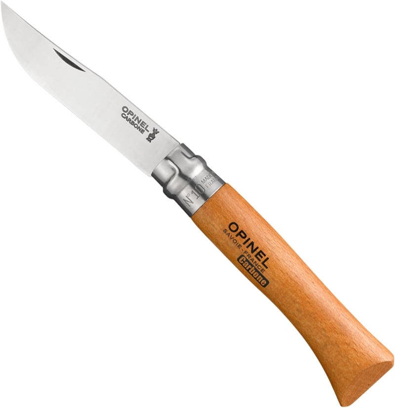 Opinel No. 12 Carbone - Carbon Steel Folding Pocket Knife, Beechwood Handle, 4.82 in Blade, Virobloc Safety Locking Collar, Made in France - Image 1