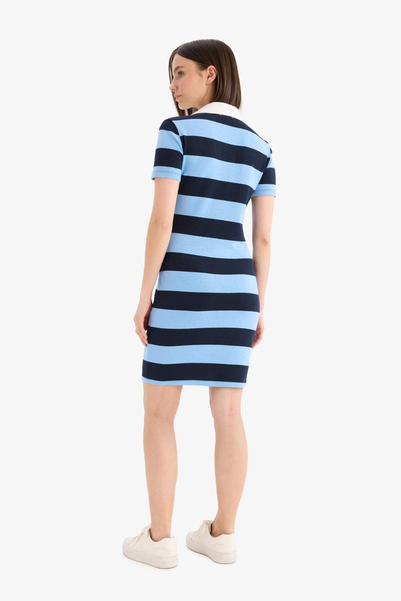 DeFacto Bodycon Polo Collar Striped Ribana Mini Dress - Image 4
