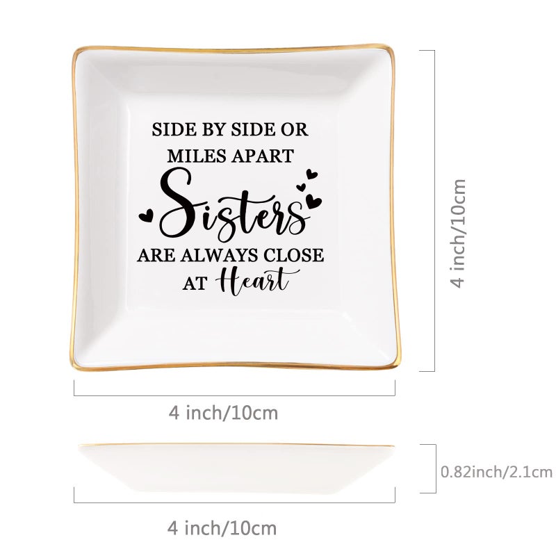 Spegiffu Sister Gifts Trinket Jewelry Dish- Side By Side Or Miles Apart  Sisters Are Always Close At Heart  Sister Birthday Gifts Mother'S Day Valentines Christmas Gift For Sister From Sister - Image 5