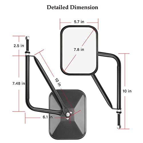 Moker Door-off Mirrors for Jeep Wrangler - Door Hinge Mirrors Adjustable Quicker Install Doorless Side Mirrors for Safe Door Off Driving，Compatible with Jeep Wrangler CJ YJ TJ JK JL JT - Pair - Image 4