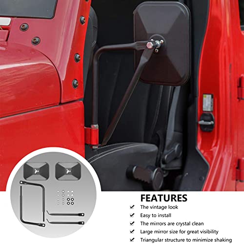 Moker Door-off Mirrors for Jeep Wrangler - Door Hinge Mirrors Adjustable Quicker Install Doorless Side Mirrors for Safe Door Off Driving，Compatible with Jeep Wrangler CJ YJ TJ JK JL JT - Pair - Image 2