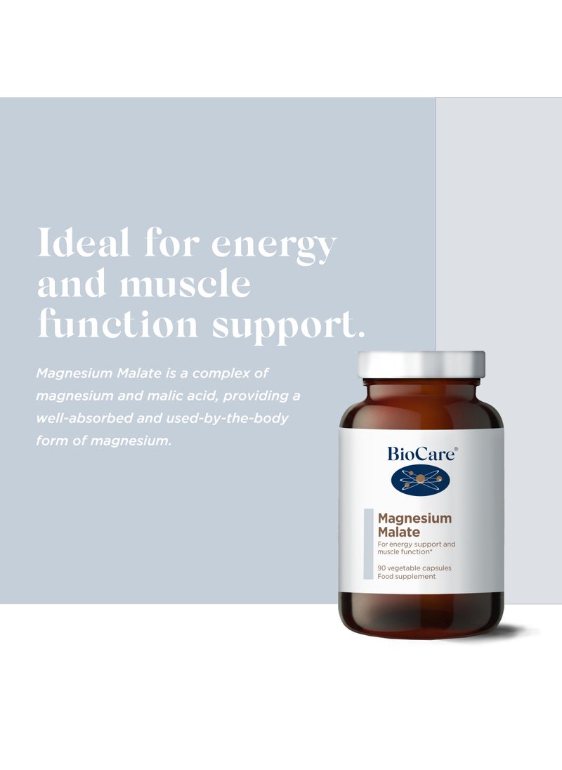 Magnesium Malate For Energy, Mental Health & Wellbeing, Bone & Muscle Support, 90 Vegetable Capsules Food Supplement