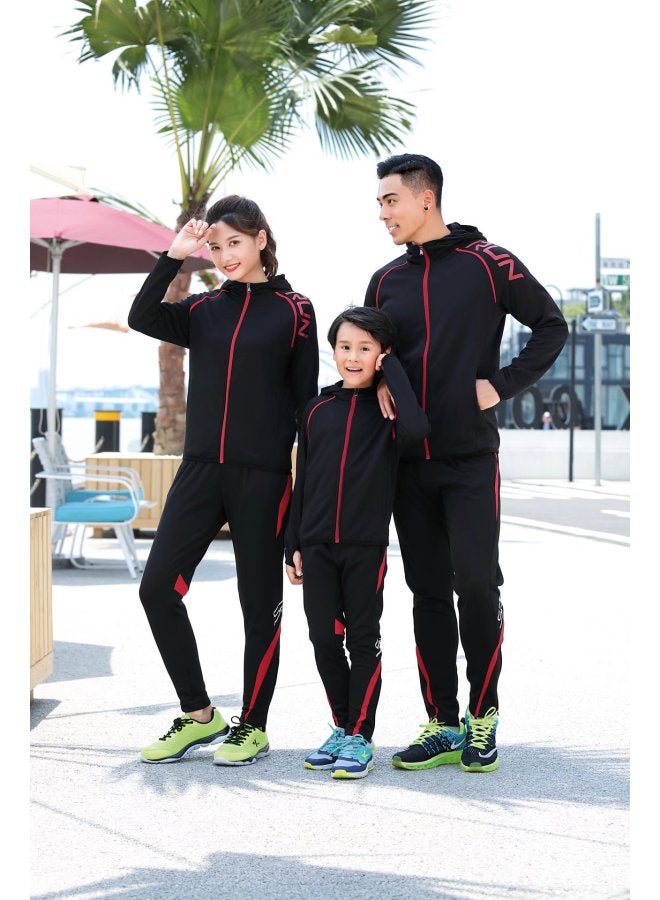 Thin Velvet Long Zipper Long Sleeve Hooded Football Sports Suit Children Adult Training Clothes 3xs-4xl