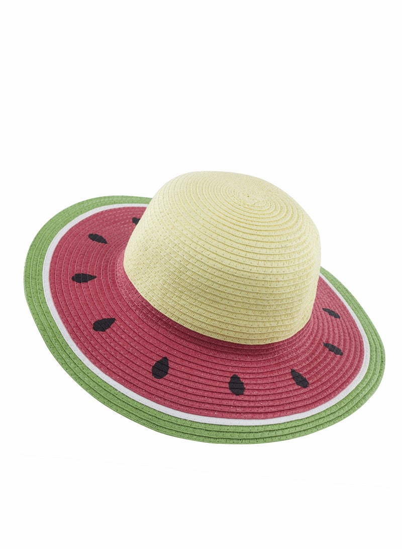Stylish Kids' Straw Sun Hat - Watermelon Wide Brim Floppy Beach Hat with UV Protection for Summer Fun - Image 1
