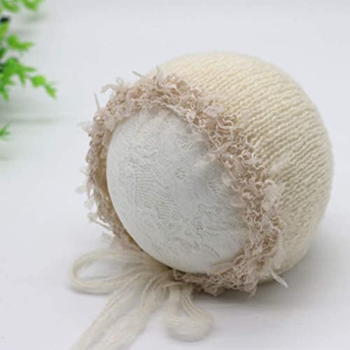 Vemonllas Newborn Infant Baby Boys Girls Photography Props Mohair Hat Wrap Blanket Cloth Set (Creamy-White) - Image 5