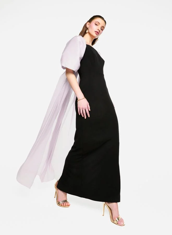 House of Moda House of Moda Contrast Cape Sleeve Square Neck Maxi Dress