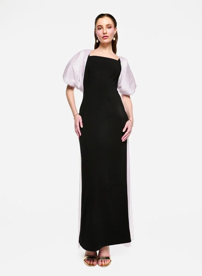 House of Moda House of Moda Contrast Cape Sleeve Square Neck Maxi Dress