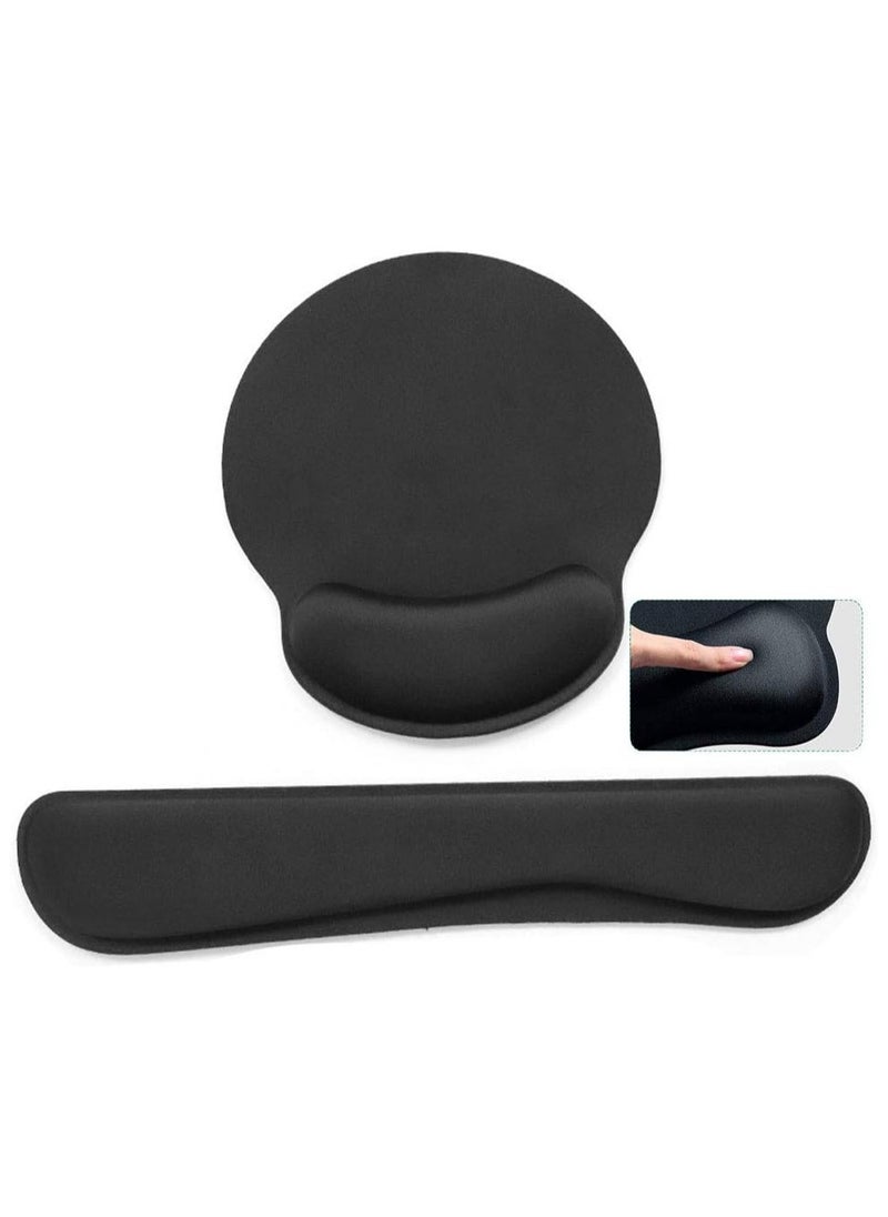 Hihonor Widen Memory Foam Set Nonslip Mouse Pad with Wrist Support & Keyboard Wrist Rest Support for Office, Computer, Laptop & Mac & Comfortable & Lightweight for Easy Typing & Pain Relief  - Image 1