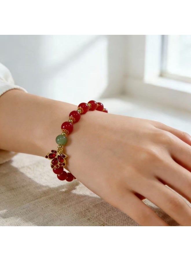 Akali Lucky Red Agate Beaded Bracelet with Enamel Butterfly Pendant & Green Jade Beads - Fortune Jewelry for Women - Image 2