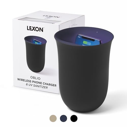 Lexon OBLIO QI Wireless Charger and Phone Sanitizer, UV Disinfection Light and Fast Charging Station 10W, Black - Image 3