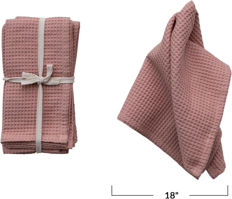 Creative CoOp 18 Inches Square Woven Linen and Cotton Waffle Dinner Kitchen Use Putty Color Set of 4 Napkin Blush - Image 4