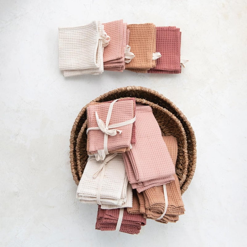 Creative CoOp 18 Inches Square Woven Linen and Cotton Waffle Dinner Kitchen Use Putty Color Set of 4 Napkin Blush - Image 3