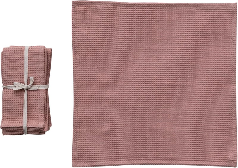 Creative CoOp 18 Inches Square Woven Linen and Cotton Waffle Dinner Kitchen Use Putty Color Set of 4 Napkin Blush - Image 2