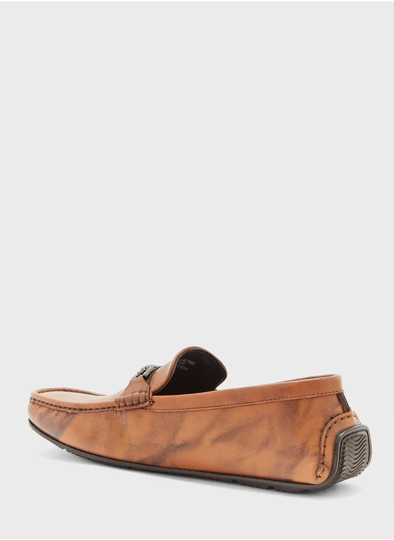 Robert Wood Genuine Leather Buckle Detail Loafers