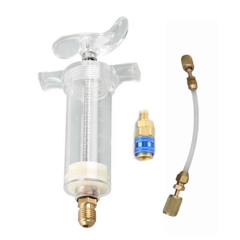 Air Conditioner Oil Inject Tool: 30ml 1/4 Inch Female SAE Connector - Low-side Quick Coupler Adapter Oil Inject Tool for Home Office Car AC Systems, Refrigerant Leak Monitoring - Image 1
