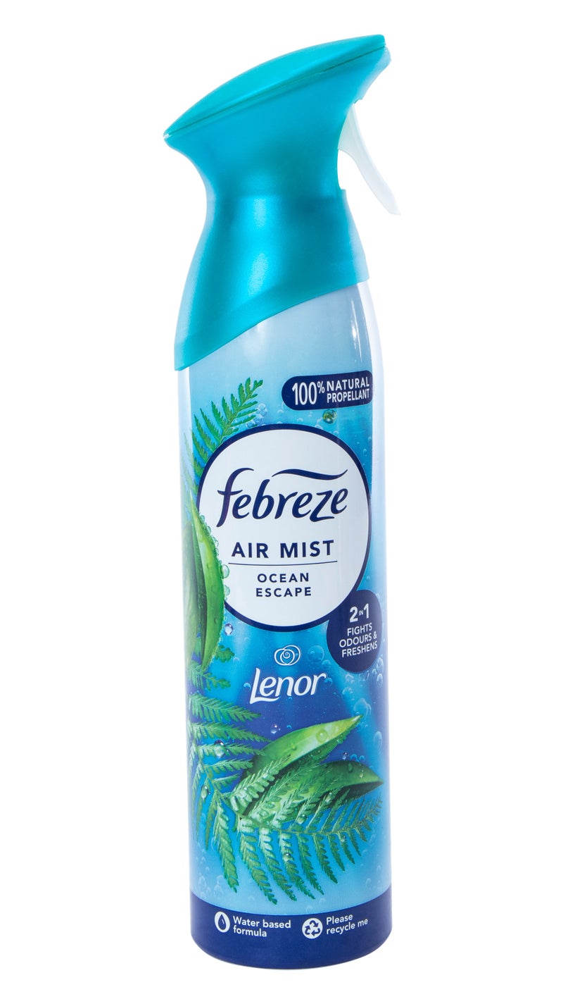 Febreze Air Mist Ocean Escape by Lenor 185ml Air Freshener Spray, Long Lasting Fresh Marine Fragrance, Odor Eliminator Spray, Water Based Formula, Natural Propellant Home Bathroom Bedroom Office Freshener - Image 1