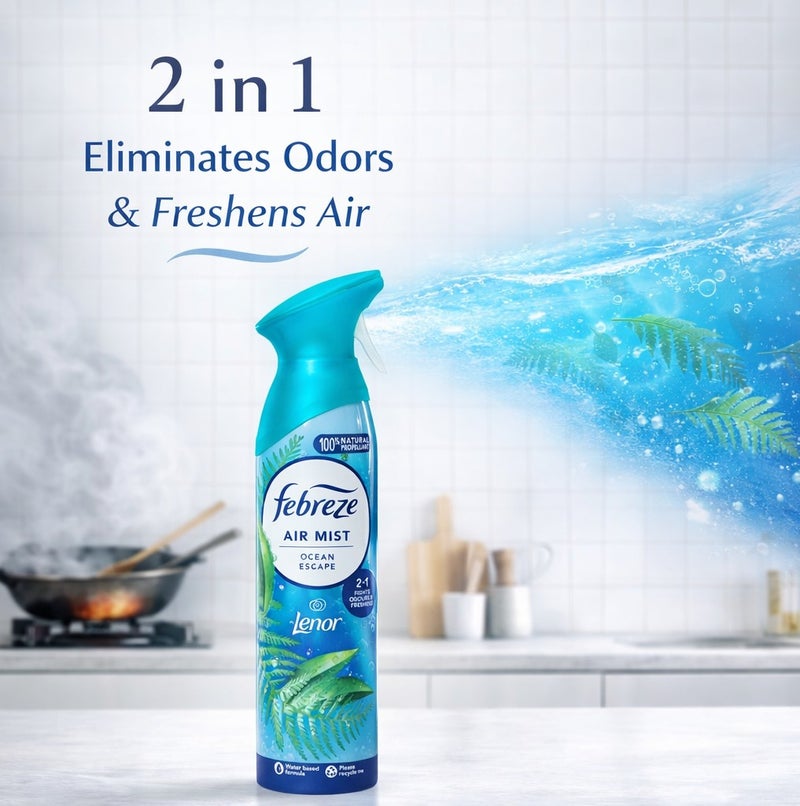 Febreze Air Mist Ocean Escape by Lenor 185ml Air Freshener Spray, Long Lasting Fresh Marine Fragrance, Odor Eliminator Spray, Water Based Formula, Natural Propellant Home Bathroom Bedroom Office Freshener - Image 2