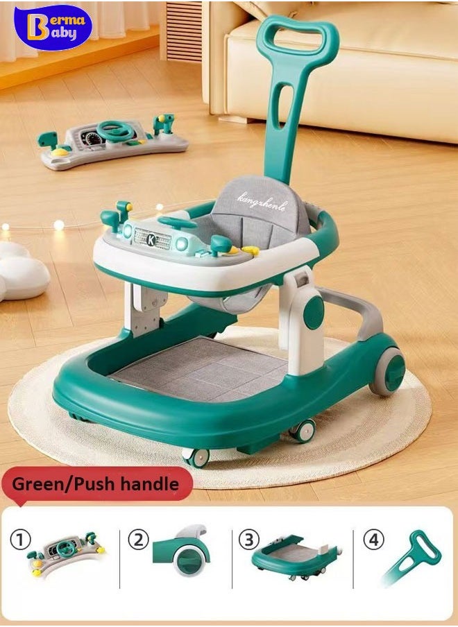 Berma Baby Baby Walker, 4-in-1 Foldable Baby Walkers and Baby Activity Center with Toys Tray,3-Gear Height Adjustable Infant Toddler Baby Walker with Wheels for Baby Boys and Girls 6-24 Months(Black)  - Image 1