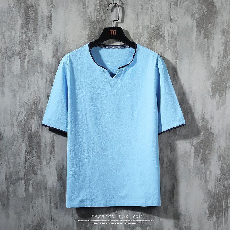 Men'S Summer Short-Sleeved T-Shirt Plus Size Loose Chinese Style Half-Sleeved Solid Color Cotton Linen Shirt Trendy Casual Tang T-Shirt - Image 4