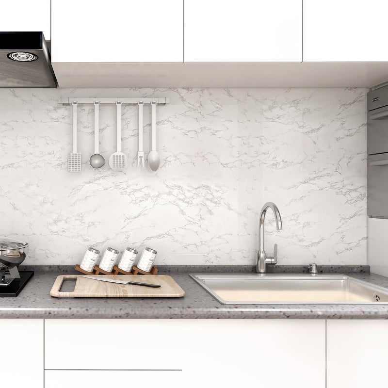 practicalWs Peel and Stick Marble Wallpaper 15.7'' x 236.2'' Marble Contact Paper for Cabinets and Drawers, White Gray Granite Self Adhesive Removable Kitchen Backsplash Vinyl Roll Wall Paper - Image 3