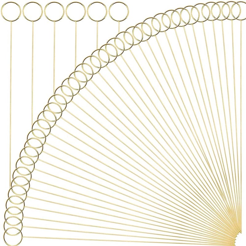 HW 12L Golden Ring Loop Round Shape Card Holders 40PCS Floral Picks Clips for Wedding Flower Arrangements DIY Craft Wire Clip Table Card Holders Note Photo Picture Memo Holder Cake Topper Ring