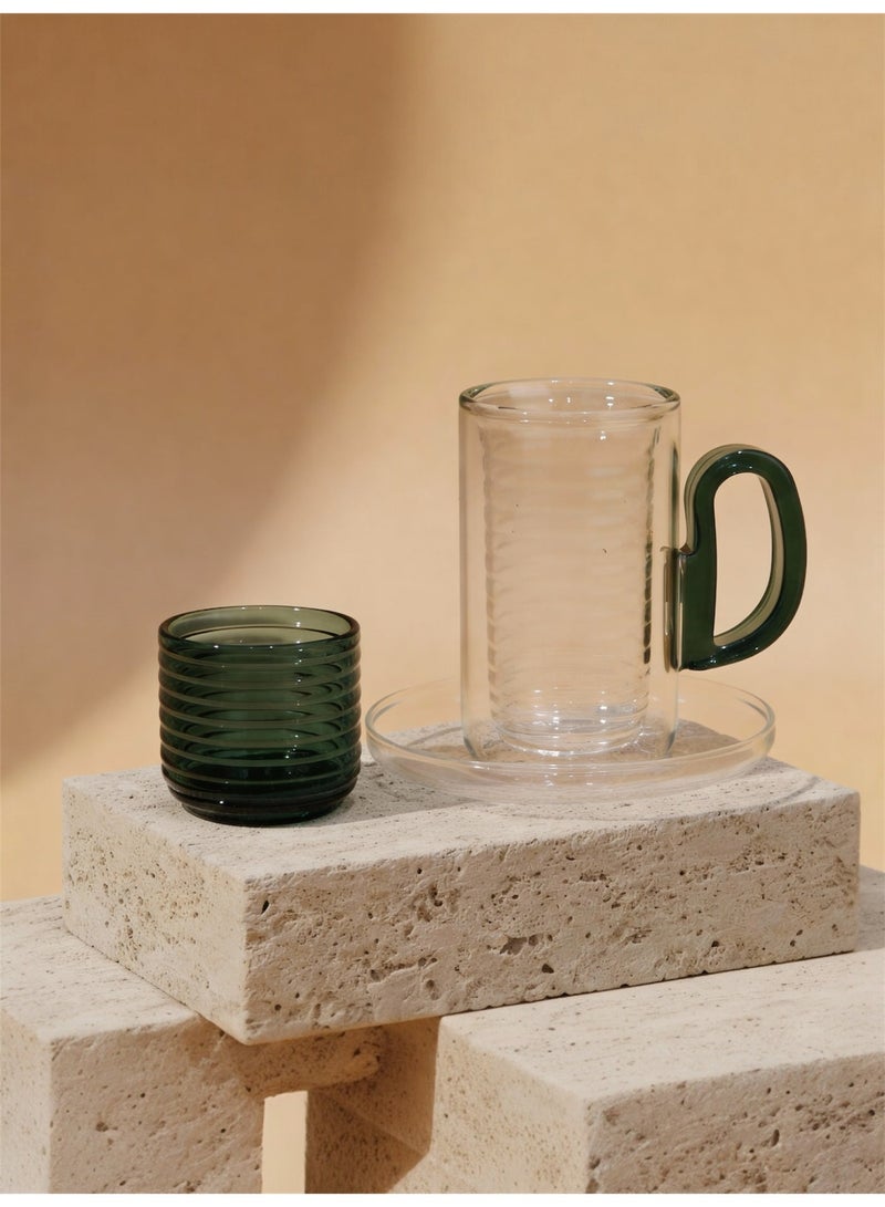 Raz Tea & Coffee Serving Set – Double-Wall Glass with Ribbed Inner Cup & Clear Saucer - Image 2